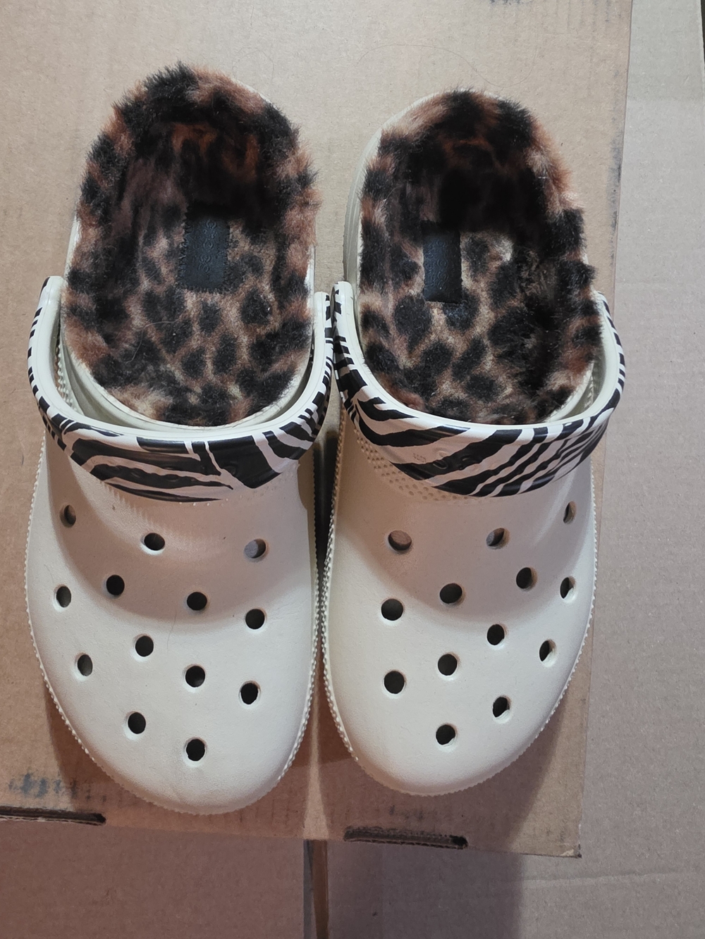 Cream Slip-On Clogs with Leopard Lining